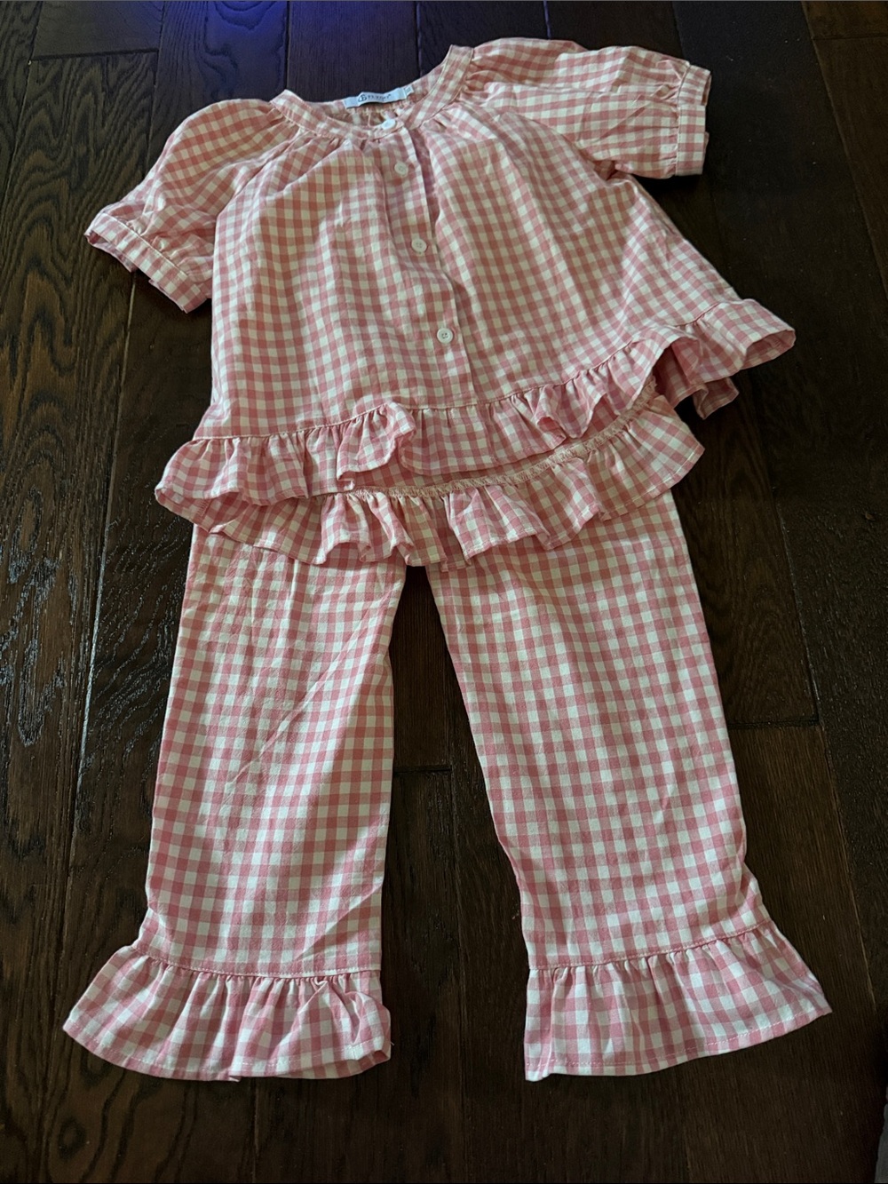 Girls Pink Gingham Ruffle set